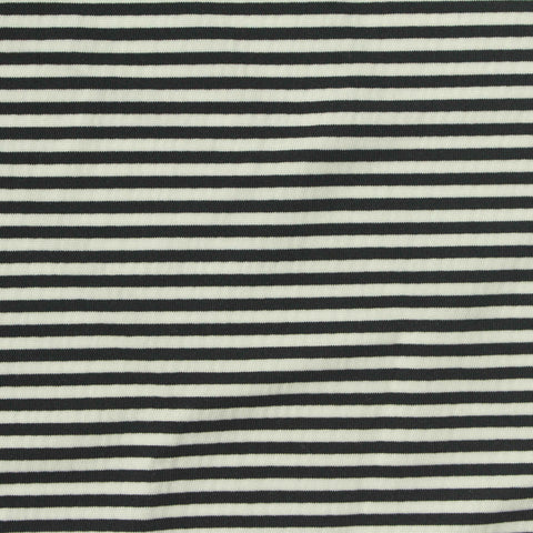 Black Horizontal-Stripe Jersey Knit, Polyester, 230 gsm, 155 cm