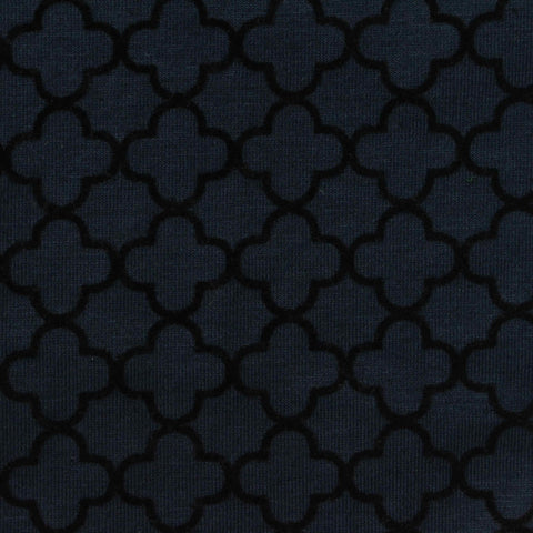 Flocked Polyester Viscose Stretch Jersey Knit Fabric, 220 gsm, 160 cm — Navy