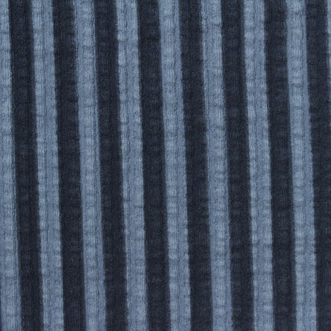 Blue Vertical-Stripe Crepe, Cotton-Nylon