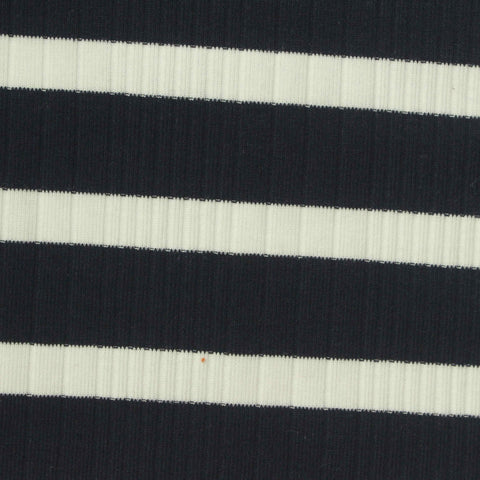 Navy Horizontal-Stripe Rib Knit, Cotton-Modal