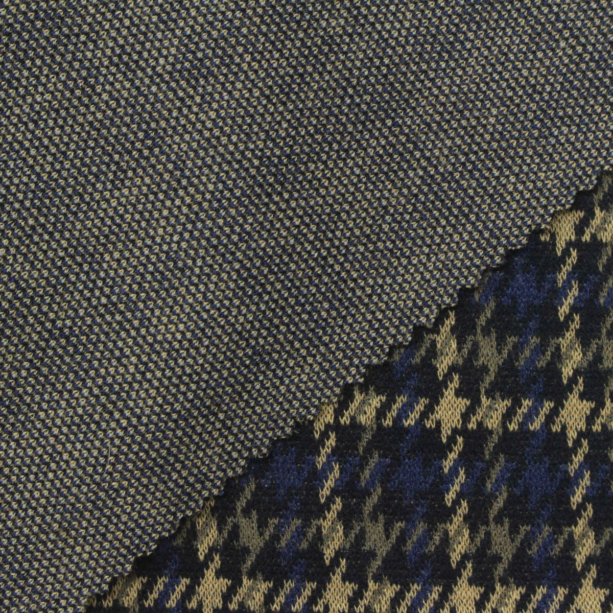 Black Houndstooth Interlock Knit, Poly-Viscose, 240 gsm