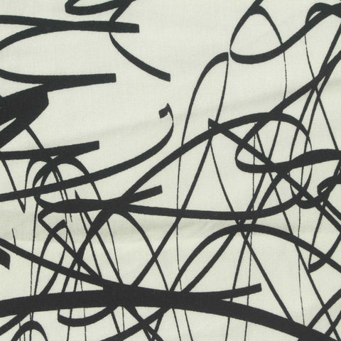 Black Abstract-Line Poplin, Viscose