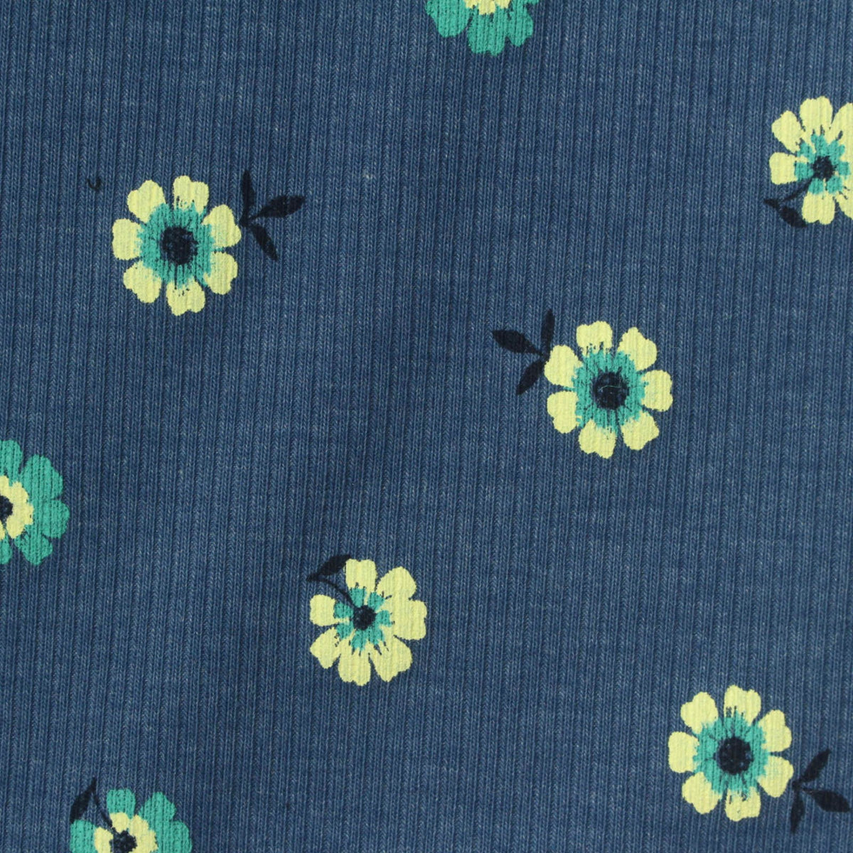 Yellow Flowers Rib Knit, Cotton-Poly
