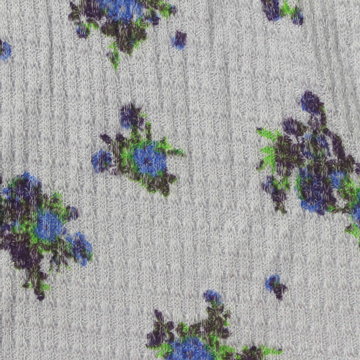 Blue Floral Waffle Knit, Viscose-Poly