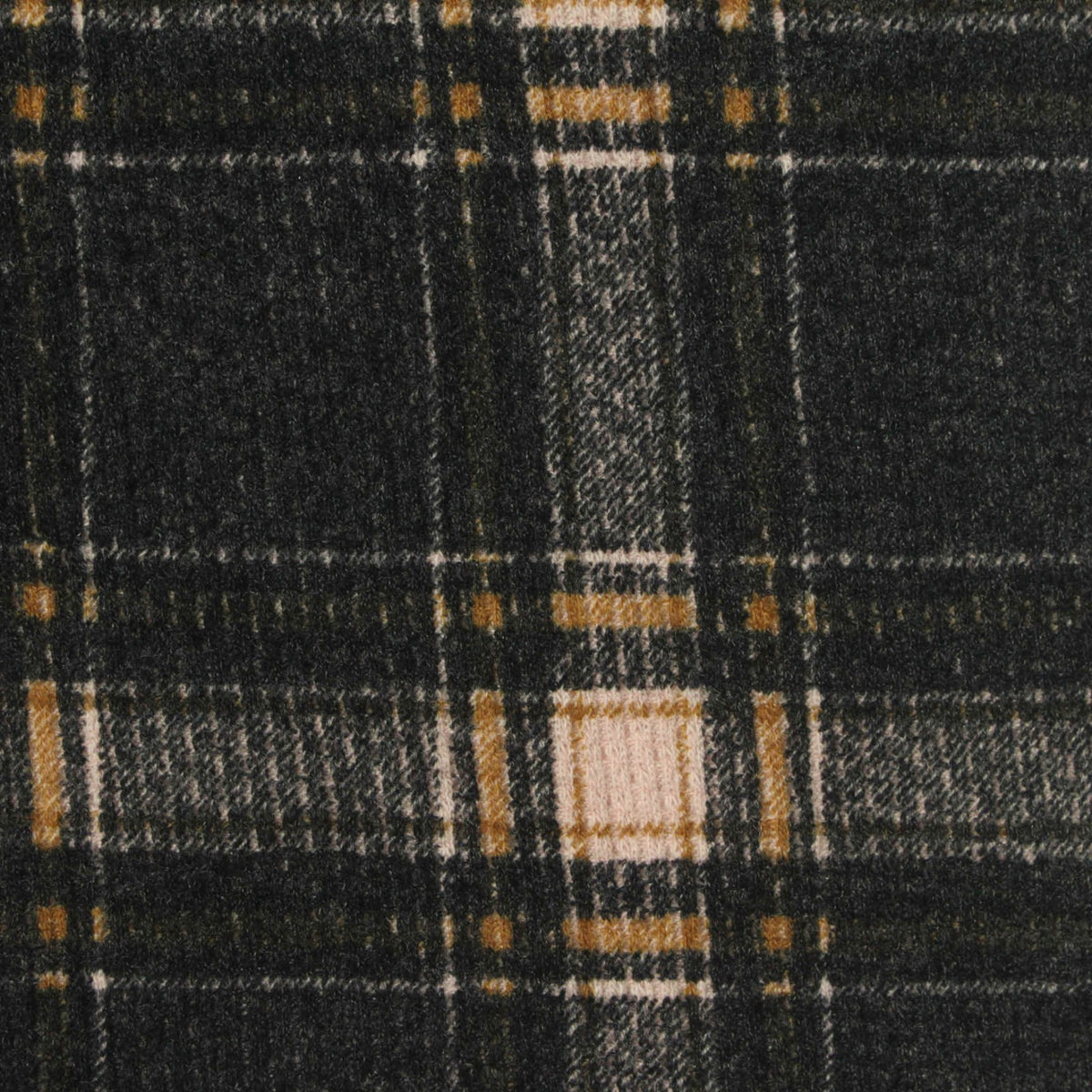 Dark Green Plaid Rib Knit, Cotton-Poly