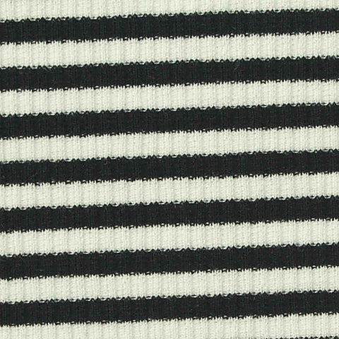 Black Horizontal-Stripe Rib Knit, Poly-Viscose, 180 gsm, 155 cm