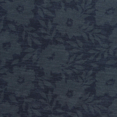Dark Blue Tone-on-Tone Floral Jersey Knit, Polyester