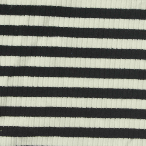 Black Horizontal-Stripe Rib Knit, Poly-Viscose, 360 gsm