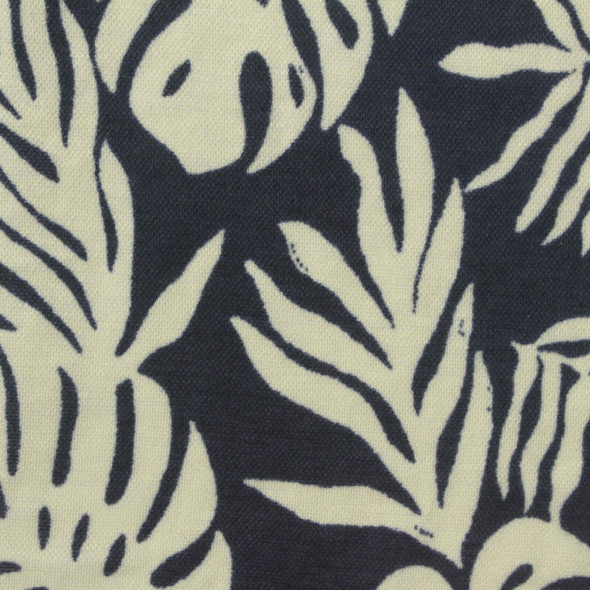 Cream Tropical-Leaf Piqué Knit, Viscose-Nylon