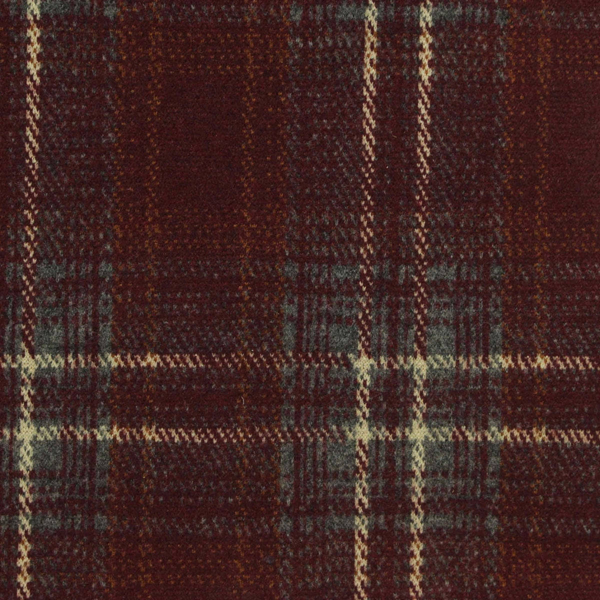 Burgundy Plaid Interlock Knit, Poly-Viscose