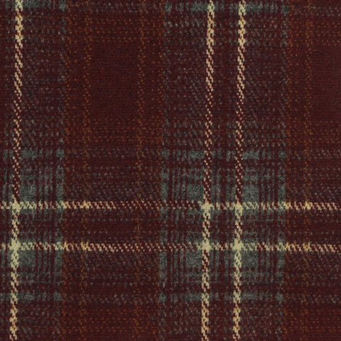 Burgundy Plaid Interlock Knit, Poly-Viscose