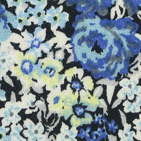 Blue Floral Linen-Look, Viscose