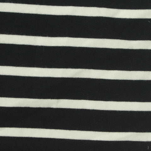 Black Horizontal-Stripe Jersey Knit, Cotton, 170 gsm