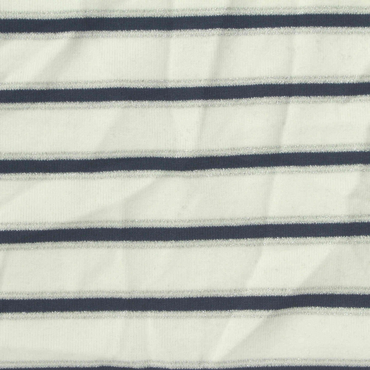 White Horizontal-Stripe Jersey Knit, Polyester, 190 gsm, 155 cm
