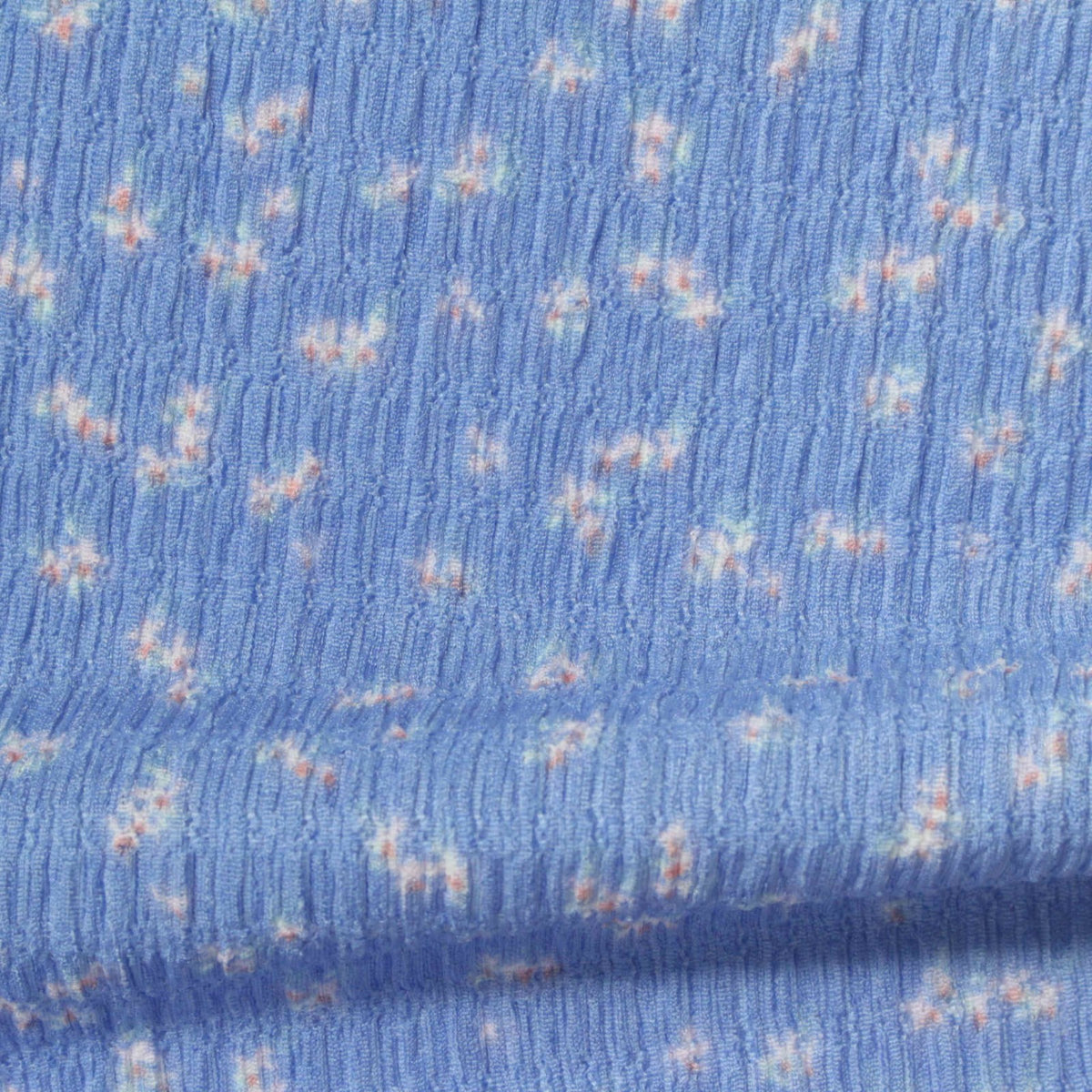 Printed Polyester Stretch Crepe Fabric, 185 gsm, 137 cm — Blue