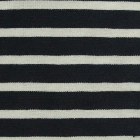 Black Horizontal-Stripe Ponte Knit, Poly-Cotton, 295 gsm