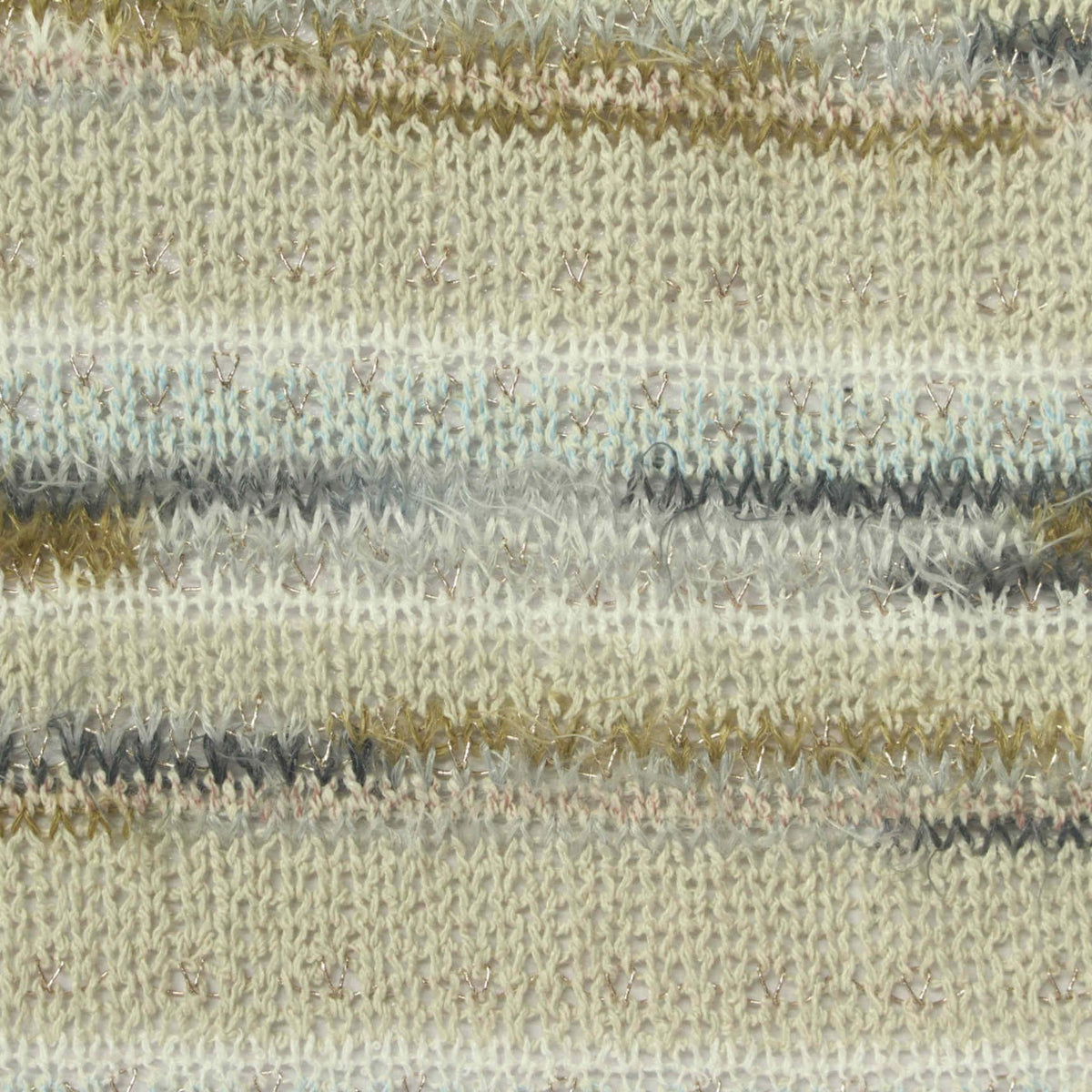 Cream Horizontal-Stripe Chunky Knit, Poly-Cotton, 233 gsm