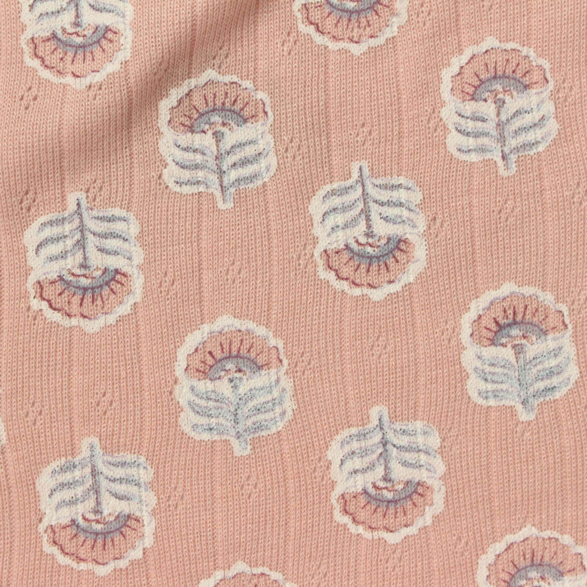 White Floral Rib Knit, Poly-Viscose, 220 gsm