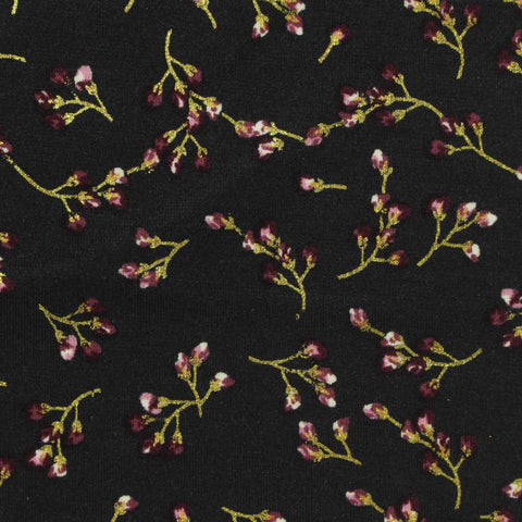 Gold Branches Ponte Knit, Viscose-Poly