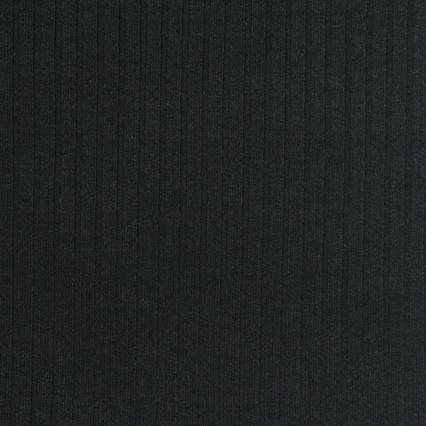 Polyester Viscose Stretch Rib Knit Fabric, 325 gsm, 130 cm — Black
