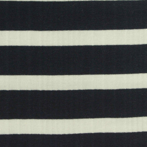 Navy Horizontal-Stripe Rib Knit, Cotton-Viscose