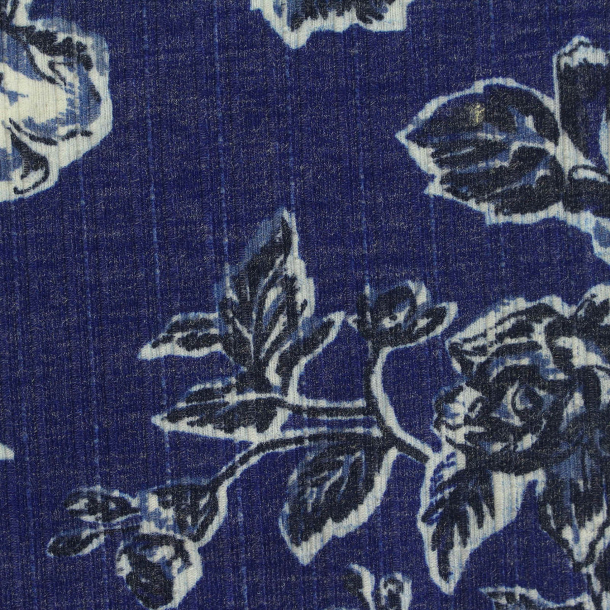 White Floral Rib Knit, Poly-Viscose, 240 gsm
