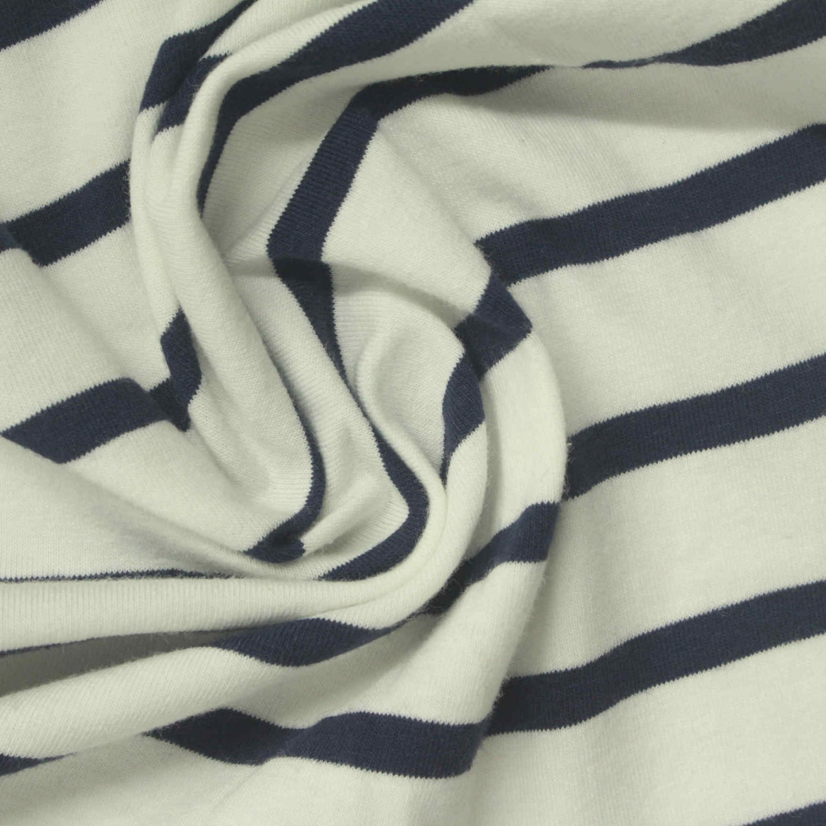 Navy Horizontal-Stripe Jersey Knit, Cotton, 170 gsm