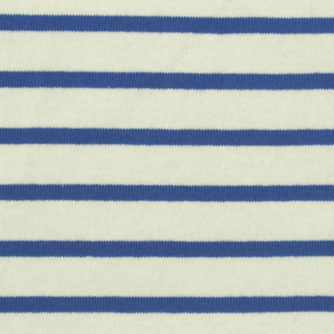 Blue Horizontal-Stripe Jersey Knit, Cotton, 215 gsm