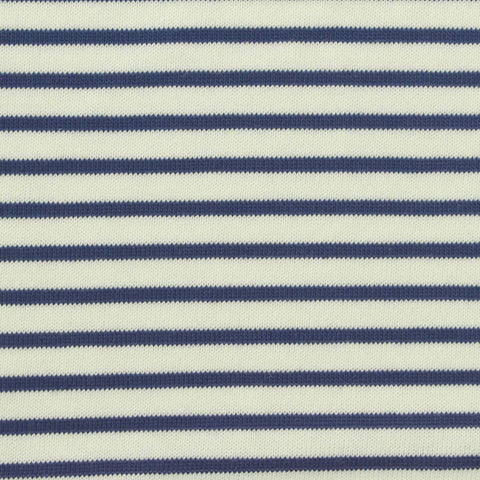 Navy Horizontal-Stripe Jersey Knit, Cotton-Poly, 190 gsm