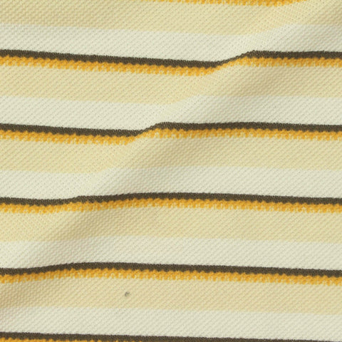 Cream Horizontal-Stripe Piqué Knit, Cotton, 205 gsm