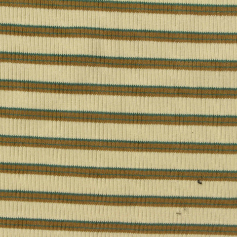 Cream Horizontal-Stripe Rib Knit, Cotton, 260 gsm