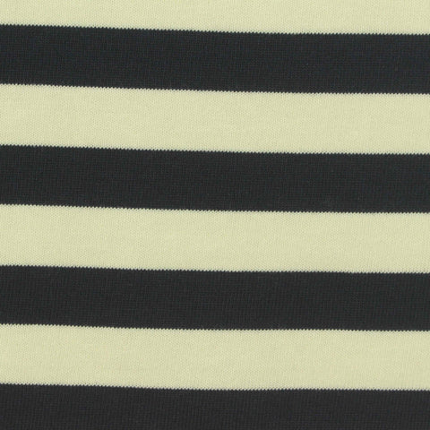 Black Horizontal-Stripe Jersey Knit, Cotton, 238 gsm