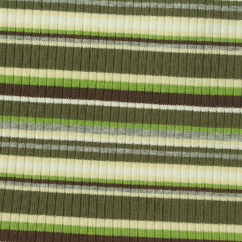 Striped Cotton Stretch Rib Knit Fabric, 265 gsm, 98 cm — Green