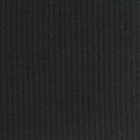 Polyester Viscose Stretch Rib Knit Fabric, 275 gsm — Black