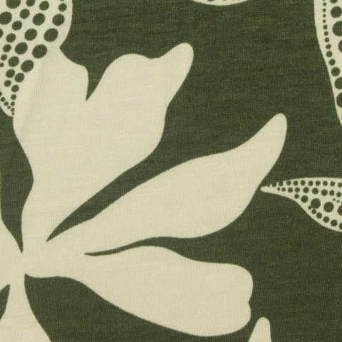 Cream Leaves Jersey Knit, Viscose