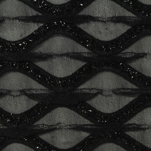 Black Wavy-Line Jacquard, Polyester, 125 gsm