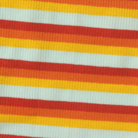 Light Blue Horizontal-Stripe Rib Knit, Cotton-Poly