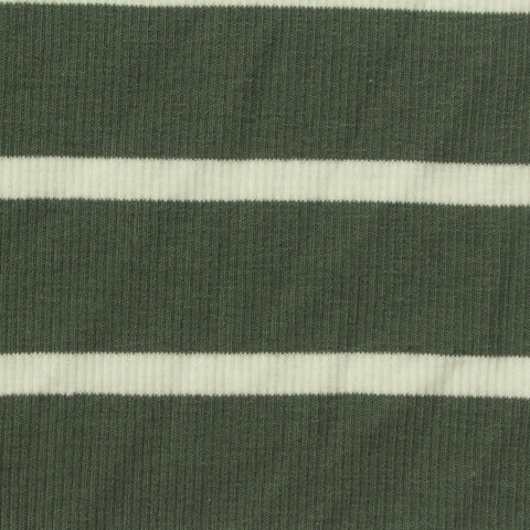 Green Horizontal-Stripe Rib Knit, Cotton-Poly