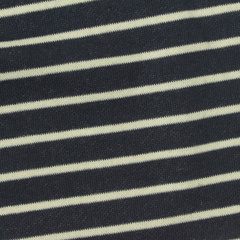 Navy Horizontal-Stripe French Terry, Cotton-Poly, 240 gsm
