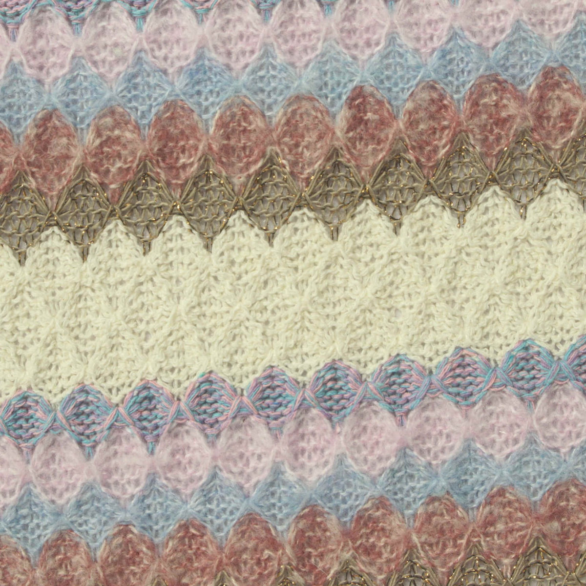 Cream Horizontal-Band Chunky Knit, Polyester, 294 gsm