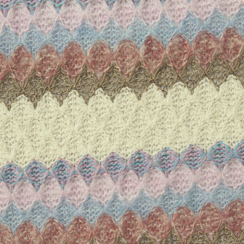 Cream Horizontal-Band Chunky Knit, Polyester, 294 gsm