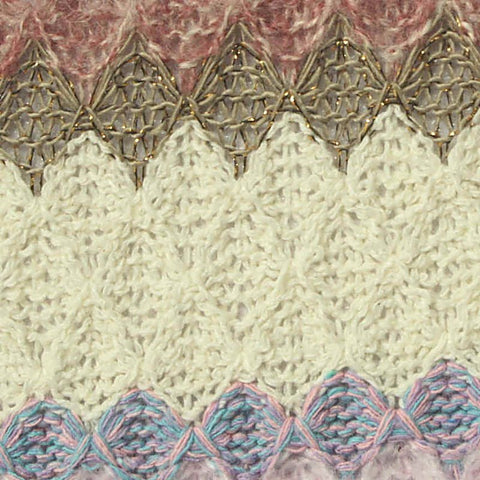 Cream Horizontal-Band Chunky Knit, Polyester, 294 gsm