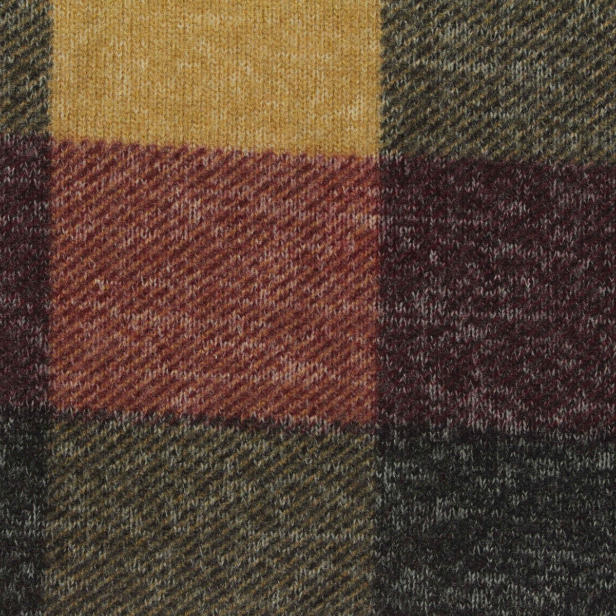Mustard Bold-Plaid Chunky Knit, Viscose-Poly