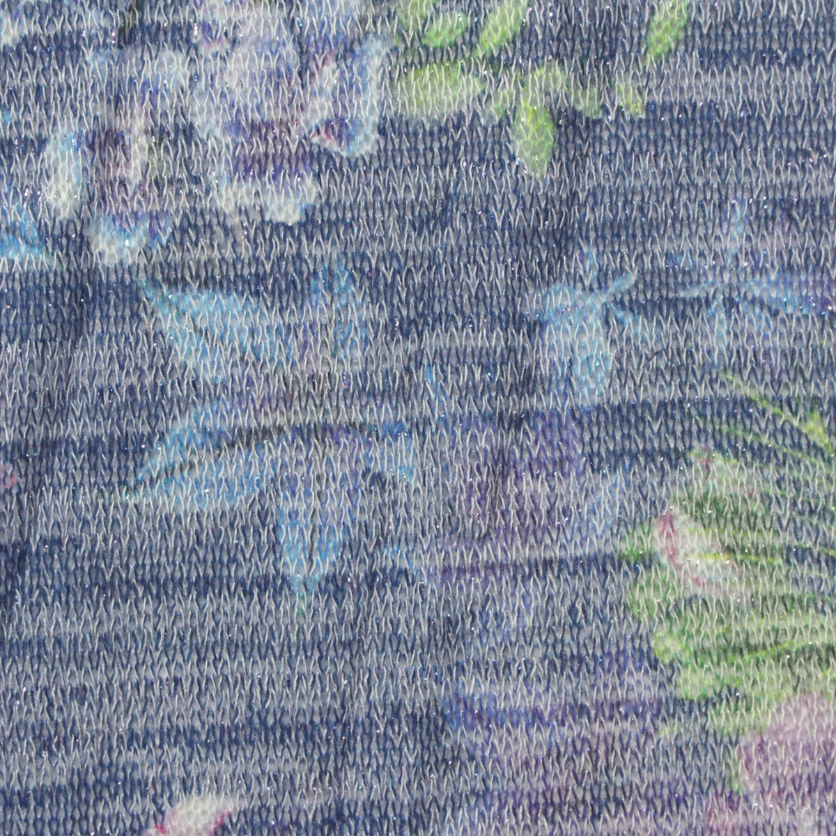Blue Floral Chunky Knit, Poly-Viscose, 117 gsm