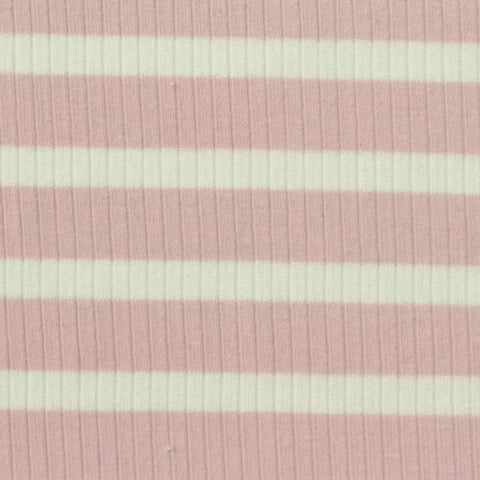 Pink Horizontal-Stripe Rib Knit, Poly-Viscose, 320 gsm