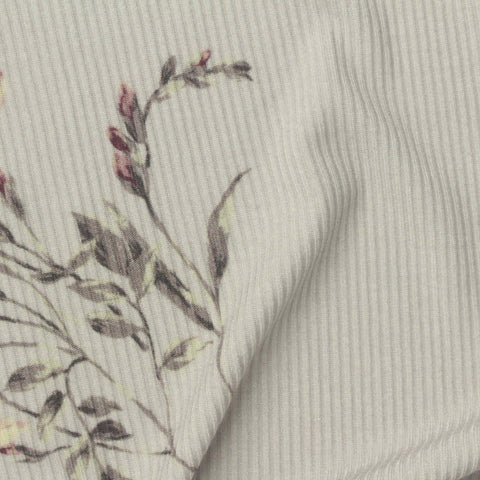 Beige Bold-Floral Rib Knit, Viscose