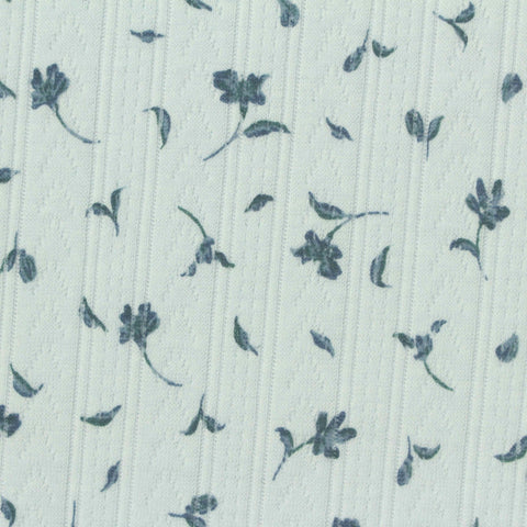 Blue Floral Pointelle Knit, Poly-Cotton