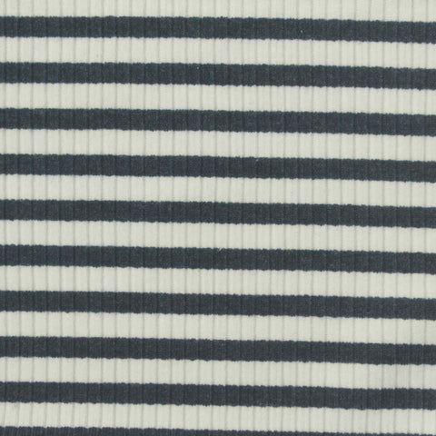 Dark Grey Horizontal-Stripe Rib Knit, Cotton-Poly