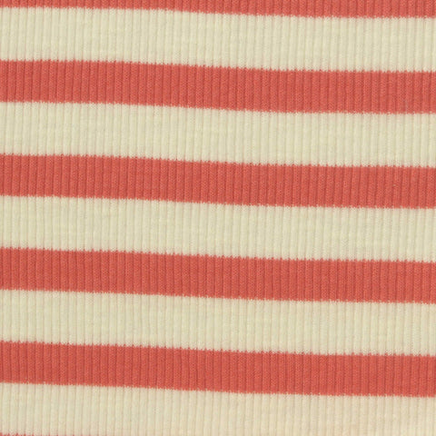 Striped Slub Cotton Polyester Stretch Rib Knit Fabric, 190 gsm, 124 cm — Red