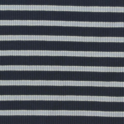 Dark Navy Horizontal-Stripe Rib Knit, Viscose